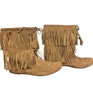 Mossimo brown suede fleece lined slip on moccasins with fringe NWT